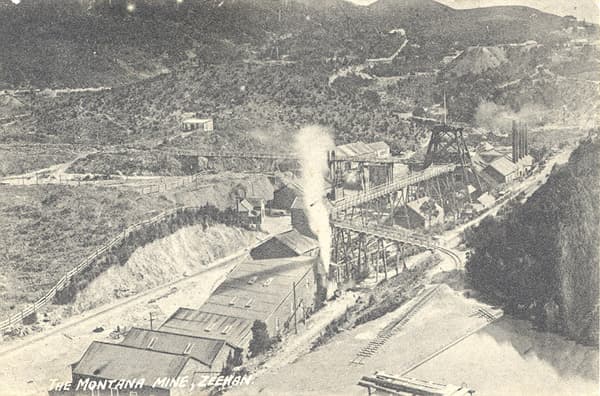Die Montana Mine in Zeehan, Tasmanien — historische Postkarte. Christian Rothenbühler sammelte hier 1967 seine erste industrielle Erfahrung.